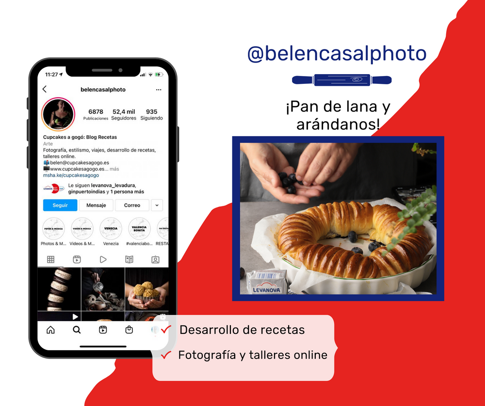 Publicación de Belencasalphoto en Instagram sobre la receta de Pan de lana y arándanos
